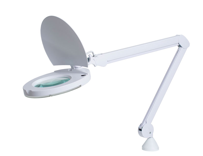 LUPA LED H.F., vyšetřovací lampa s lupou, osvětlení LED diodami, svorka na stůl