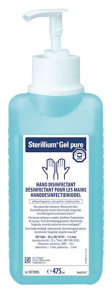 STERILLIUM GEL PURE, gelová dezinfekce rukou, láhev s pumpičkou, 475 ml