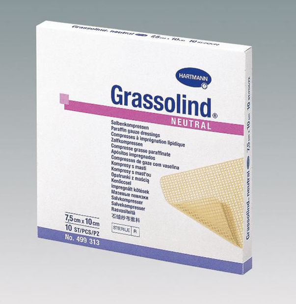 GRASSOLIND, sterilní masťová komprese, 5 x 5 cm, 10 ks