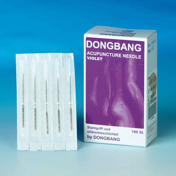 DONG BANG, akupunkturní jehla, fialová, s ocelovou násadou, 0,20 x 15 mm, 100 ks