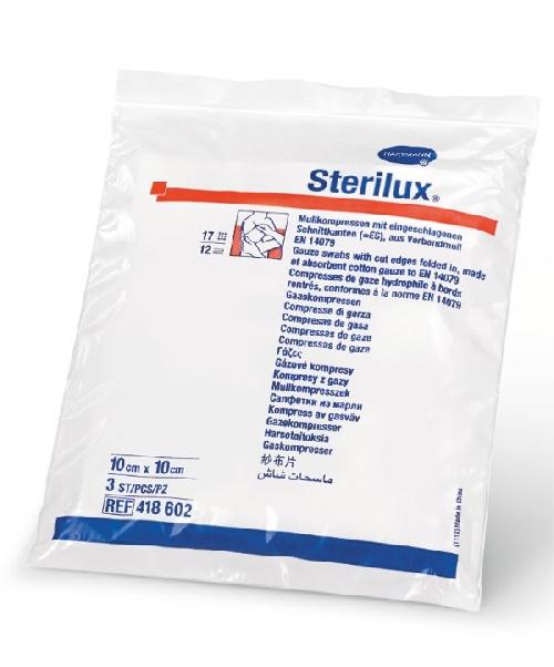 STERILUX, sterilní gázové kompresy, 100 % bavlna, 10 x 10 cm, 25 x 2 ks